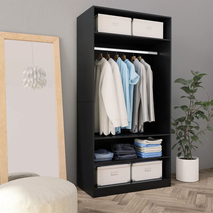 Kledingkast Bewerkt Hout Zwart 3 schappen 100 x 50 x 200 cm
