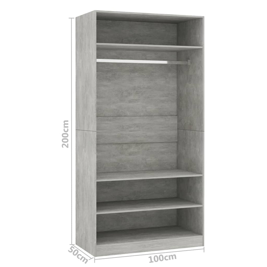 Kledingkast Bewerkt Hout Betongrijs 3 schappen 100 x 50 x 200 cm
