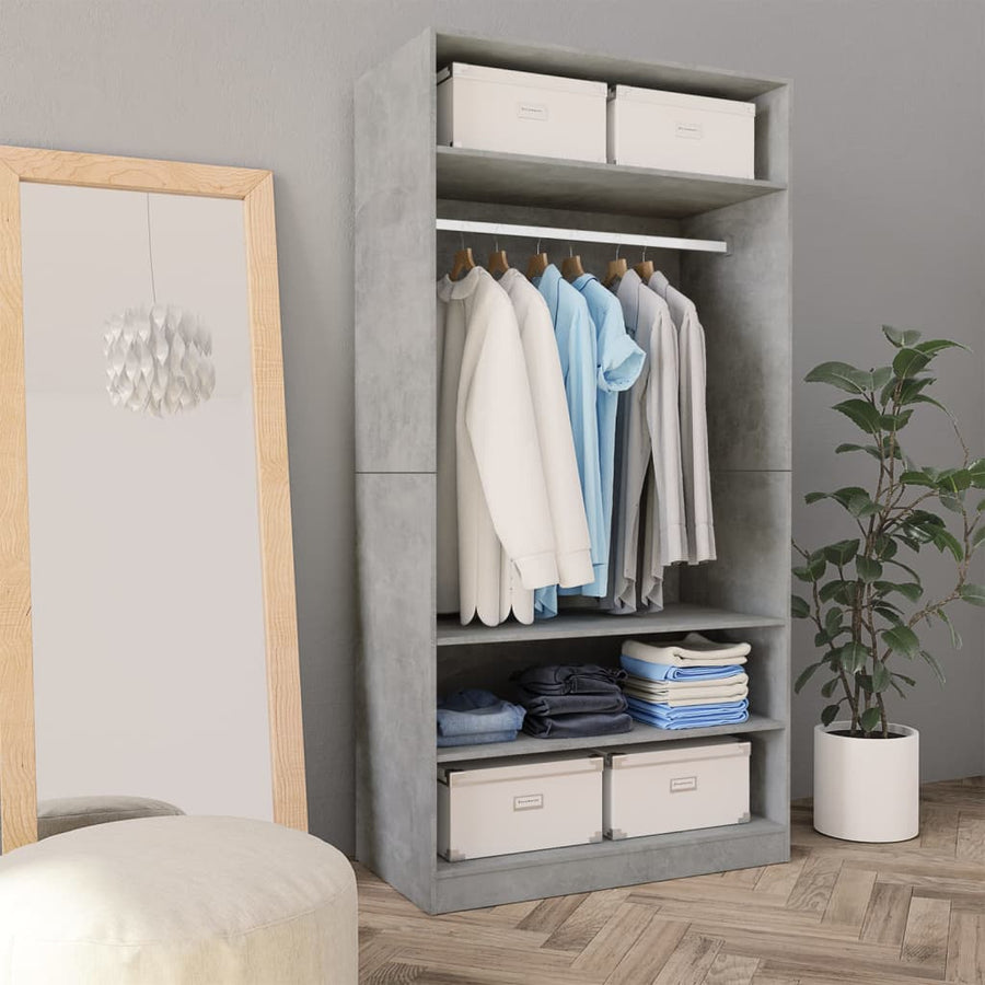 Kledingkast Bewerkt Hout Betongrijs 3 schappen 100 x 50 x 200 cm