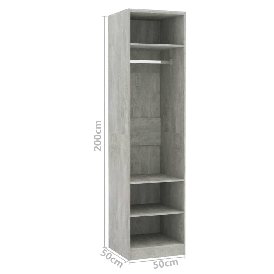Kledingkast Bewerkt Hout Betongrijs 3 schappen 50 x 50 x 200 cm