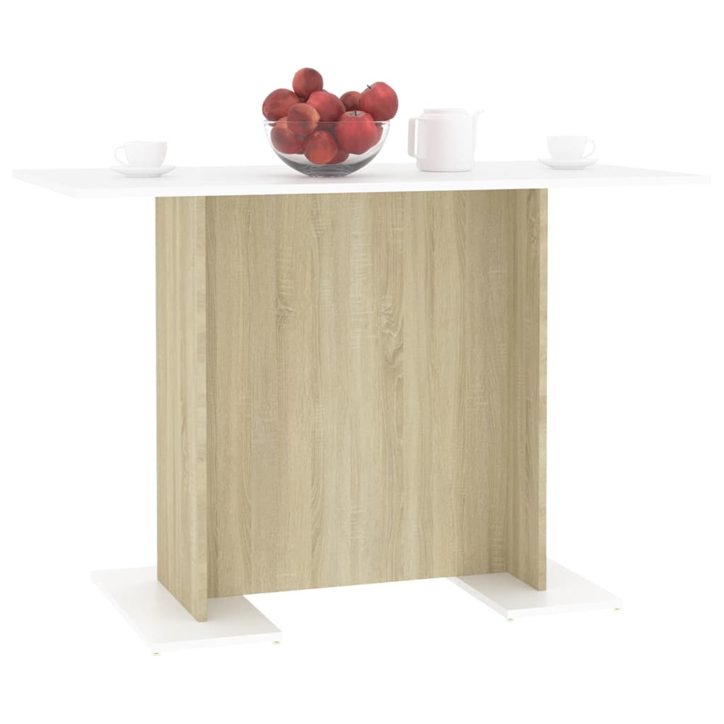 Eettafel 110x60x75 cm bewerkt hout wit en sonoma eikenkleurig
