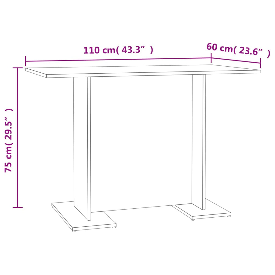 Eettafel 110x60x75 cm bewerkt hout wit en sonoma eikenkleurig