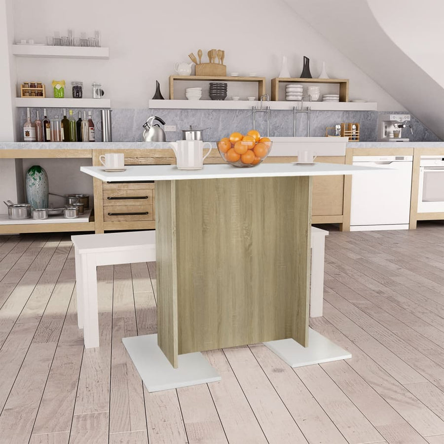 Eettafel 110x60x75 cm bewerkt hout wit en sonoma eikenkleurig