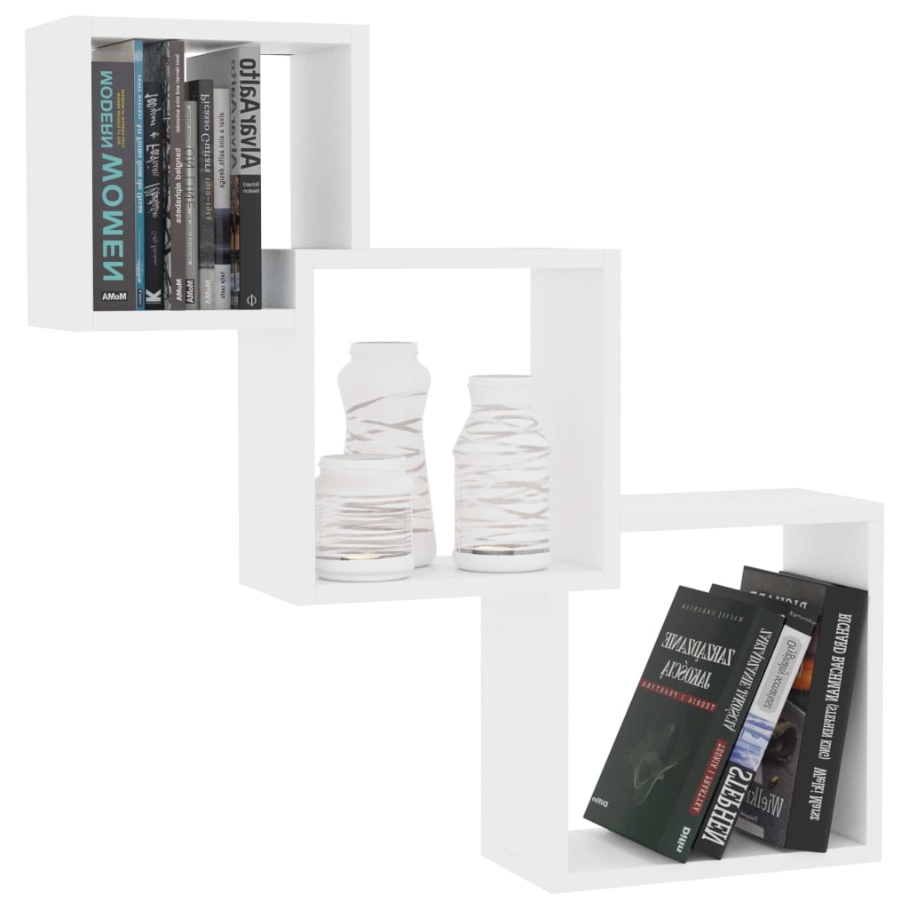 Wandschappen kubus 68x15x68 cm bewerkt hout wit Wit