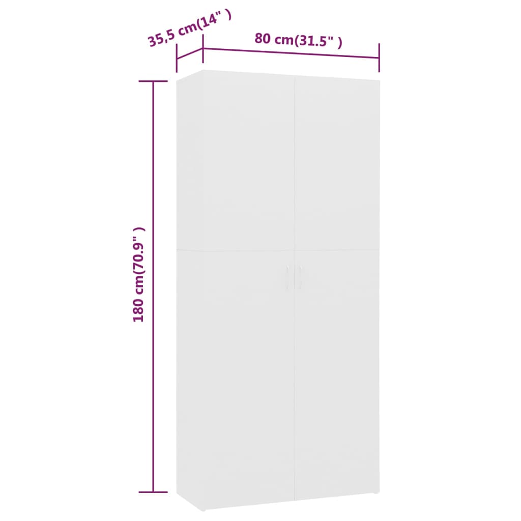 Schoenenkast 80X35,5X180 Cm Bewerkt Hout Wit