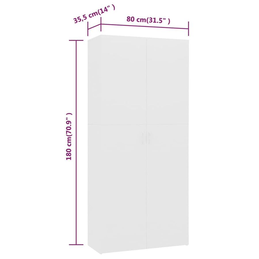 Schoenenkast 80X35,5X180 Cm Bewerkt Hout Wit