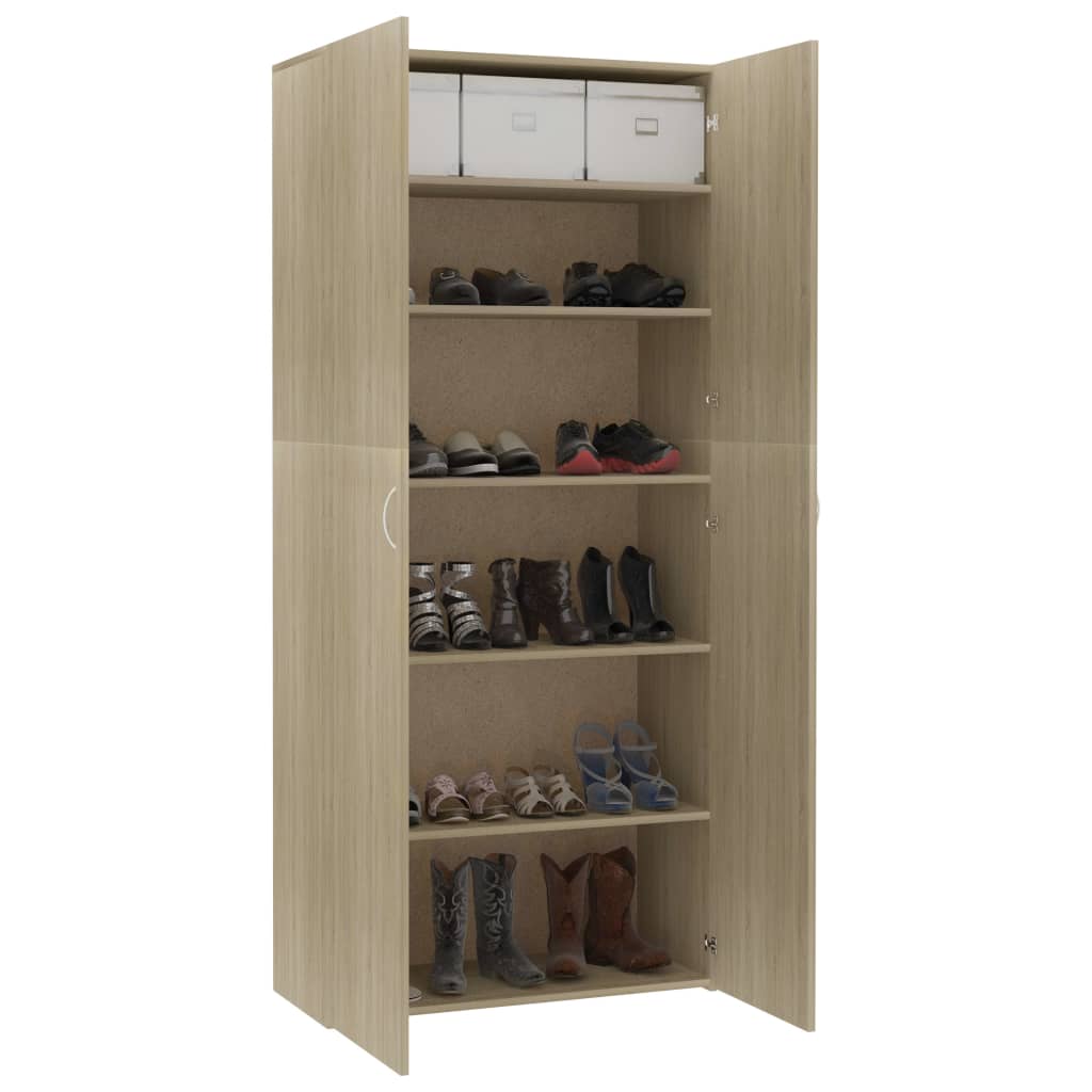 Schoenenkast 80X35,5X180 Cm Bewerkt Hout Kleurig Sonoma Eiken