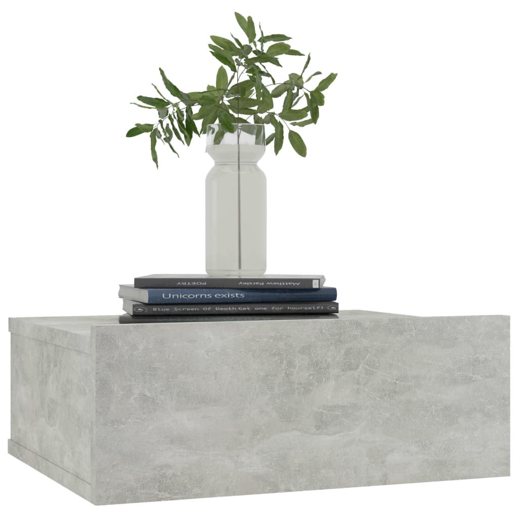 Nachtkastje zwevend 40x30x15 cm bewerkt hout betongrijs 1 Betongrijs
