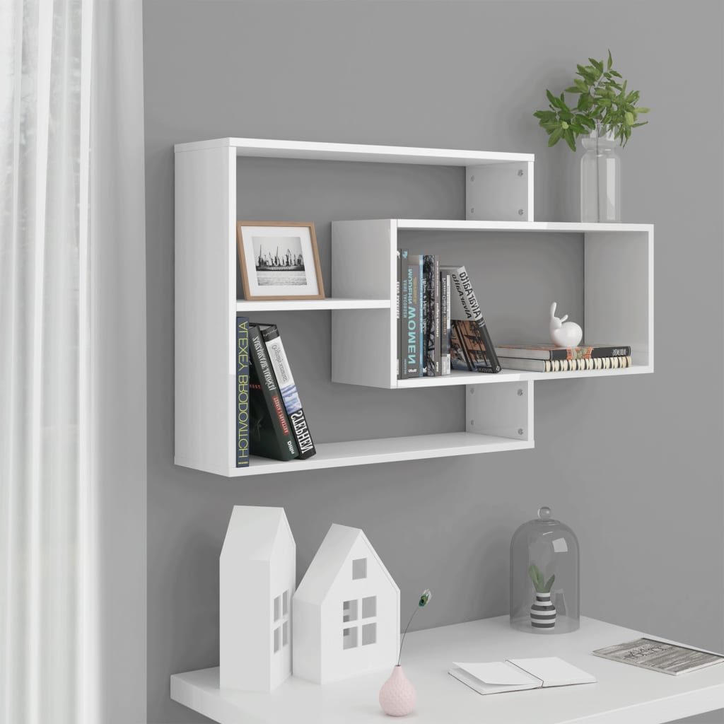 Wandschappen 104x20x58,5 cm bewerkt hout hoogglans wit Hoogglans wit