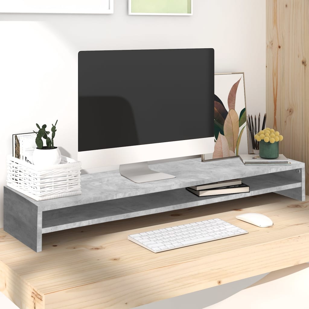 Monitorstandaard 100X24X13 Cm Bewerkt Hout Betongrijs