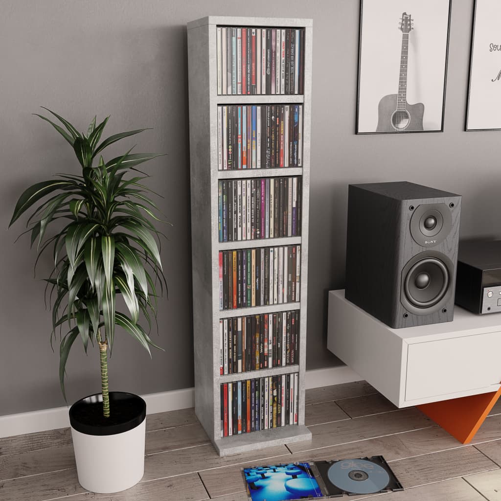 Cd-Kast 2X20X88 Cm Bewerkt Hout Betongrijs