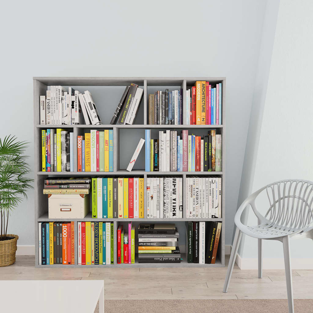 Kamerscherm/boekenkast 110x24x110 cm bewerkt hout betongrijs