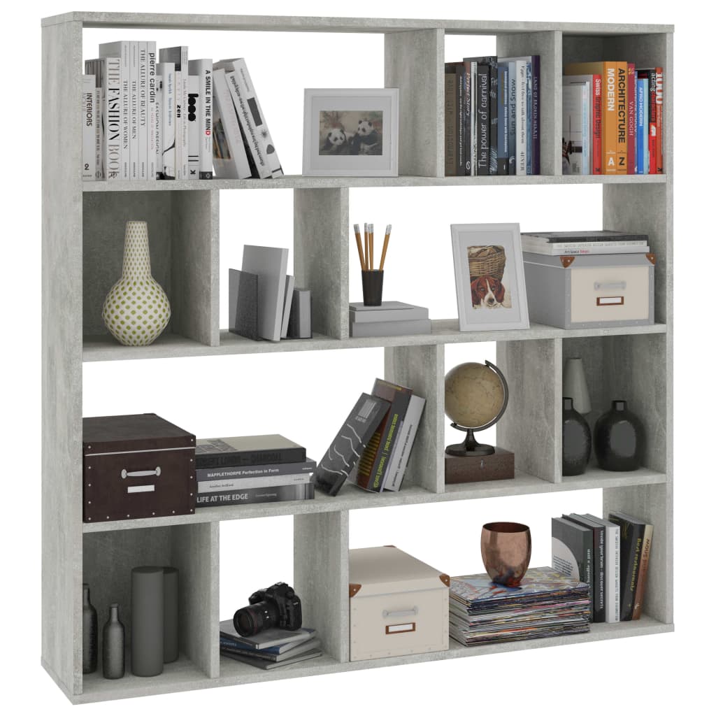 Kamerscherm/boekenkast 110x24x110 cm bewerkt hout betongrijs