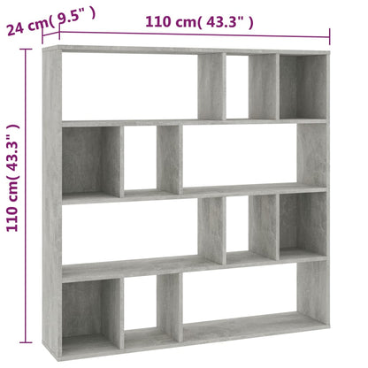 Kamerscherm/boekenkast 110x24x110 cm bewerkt hout betongrijs