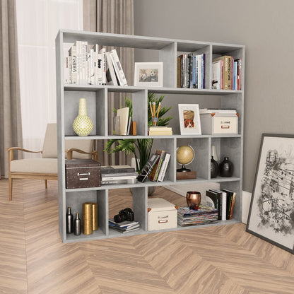 Kamerscherm/boekenkast 110x24x110 cm bewerkt hout betongrijs