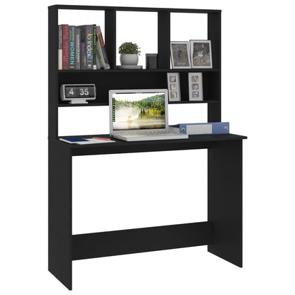 Bureau met schappen 110x45x157 cm bewerkt hout zwart