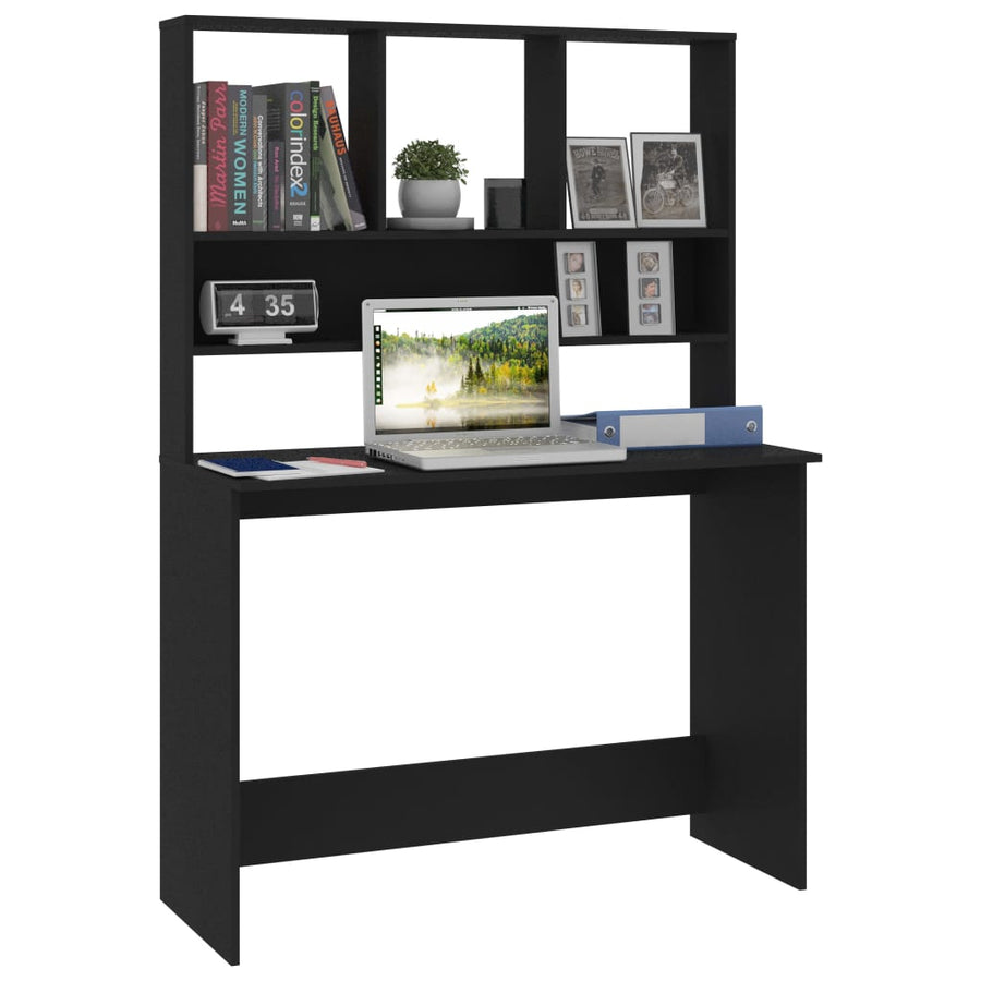 Bureau met schappen 110x45x157 cm bewerkt hout zwart