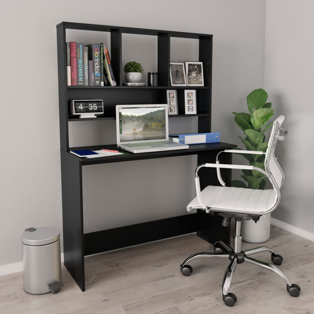 Bureau met schappen 110x45x157 cm bewerkt hout zwart