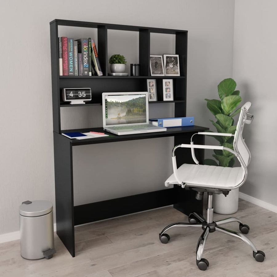 Bureau met schappen 110x45x157 cm bewerkt hout zwart