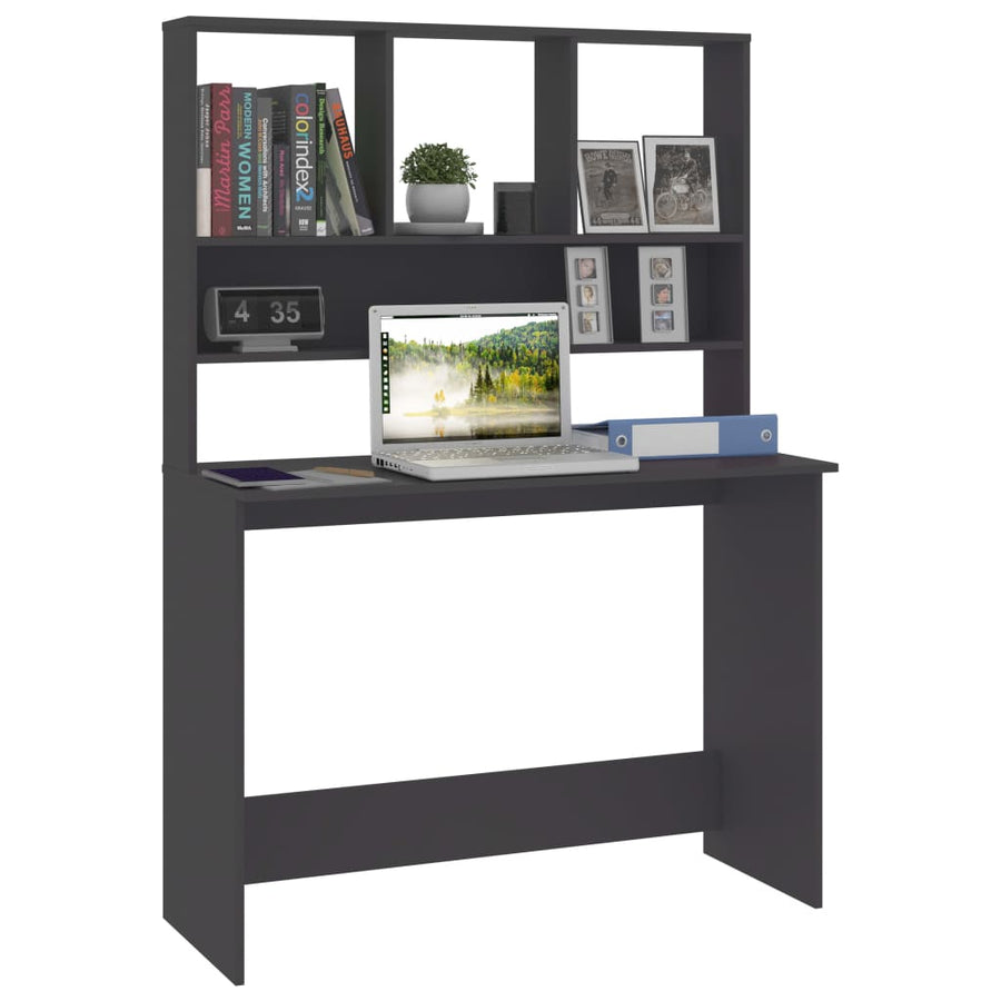 Bureau Met Schappen 110X45X157 Cm Bewerkt Hout Grijs