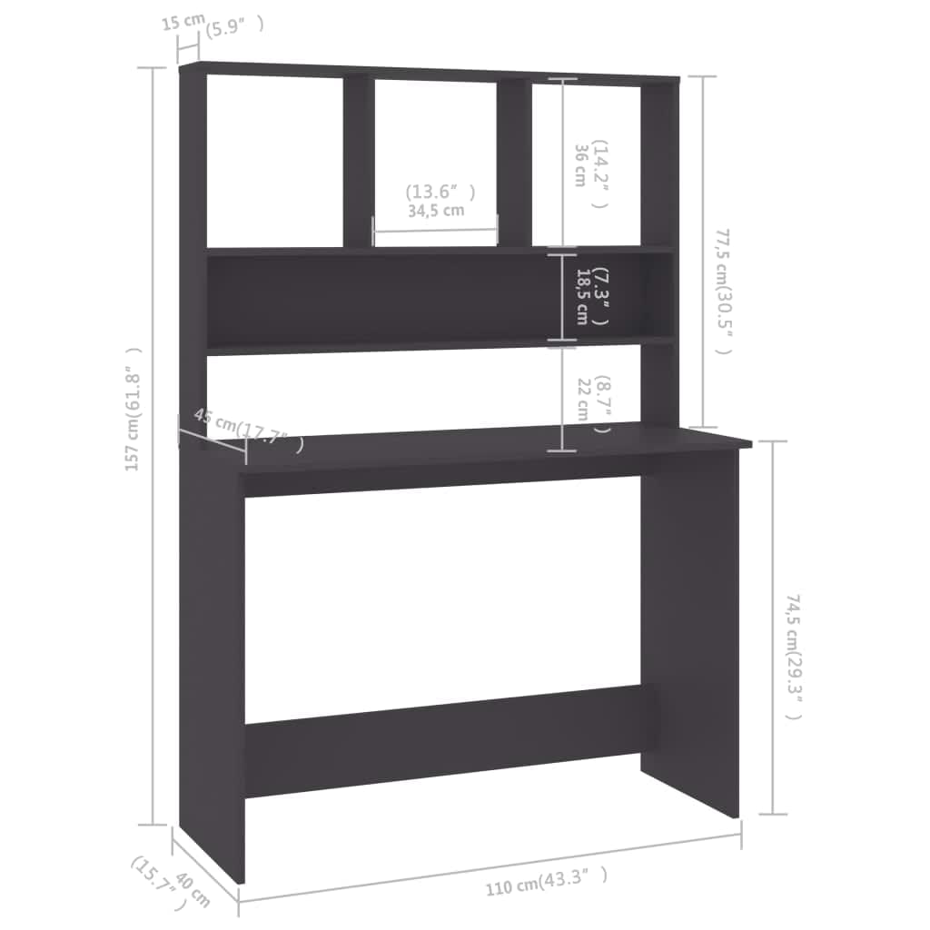Bureau Met Schappen 110X45X157 Cm Bewerkt Hout Grijs