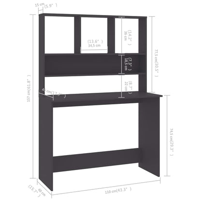 Bureau Met Schappen 110X45X157 Cm Bewerkt Hout Grijs