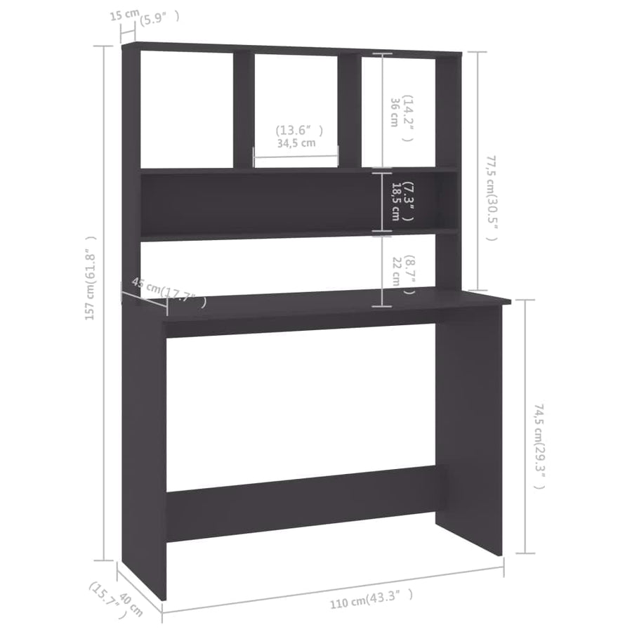 Bureau Met Schappen 110X45X157 Cm Bewerkt Hout Grijs