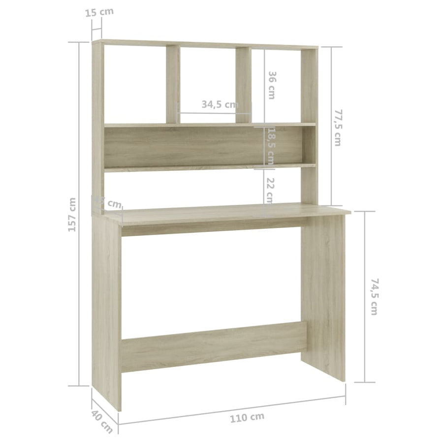 Bureau Met Schappen 110X45X157Cm Bewerkt Hout Kleur Sonoma eiken