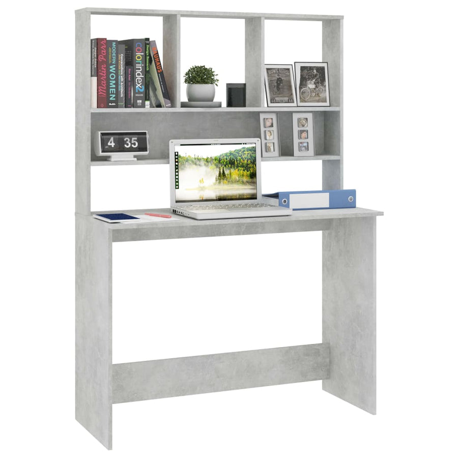 Bureau Met Schappen 110X45X157 Cm Bewerkt Hout Betongrijs