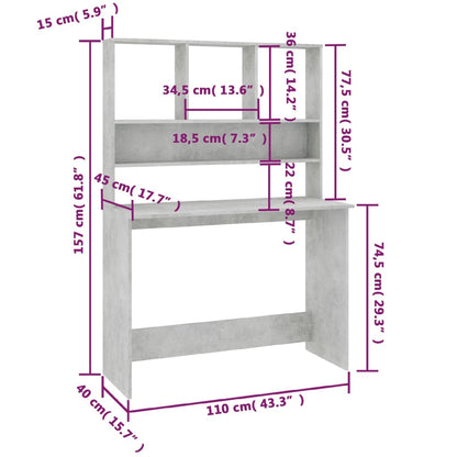 Bureau Met Schappen 110X45X157 Cm Bewerkt Hout Betongrijs
