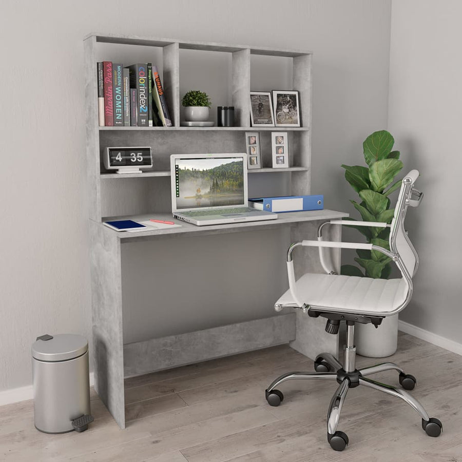Bureau Met Schappen 110X45X157 Cm Bewerkt Hout Betongrijs