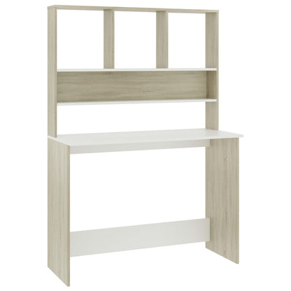 Bureau Met Schappen 110X45X157Cm Bewerkt Hout En Kleur Wit en sonoma eiken
