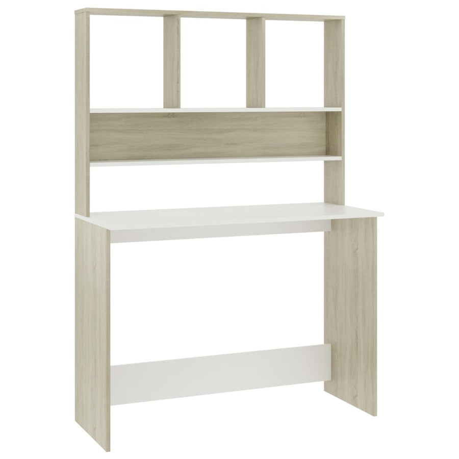 Bureau Met Schappen 110X45X157Cm Bewerkt Hout En Kleur Wit en sonoma eiken