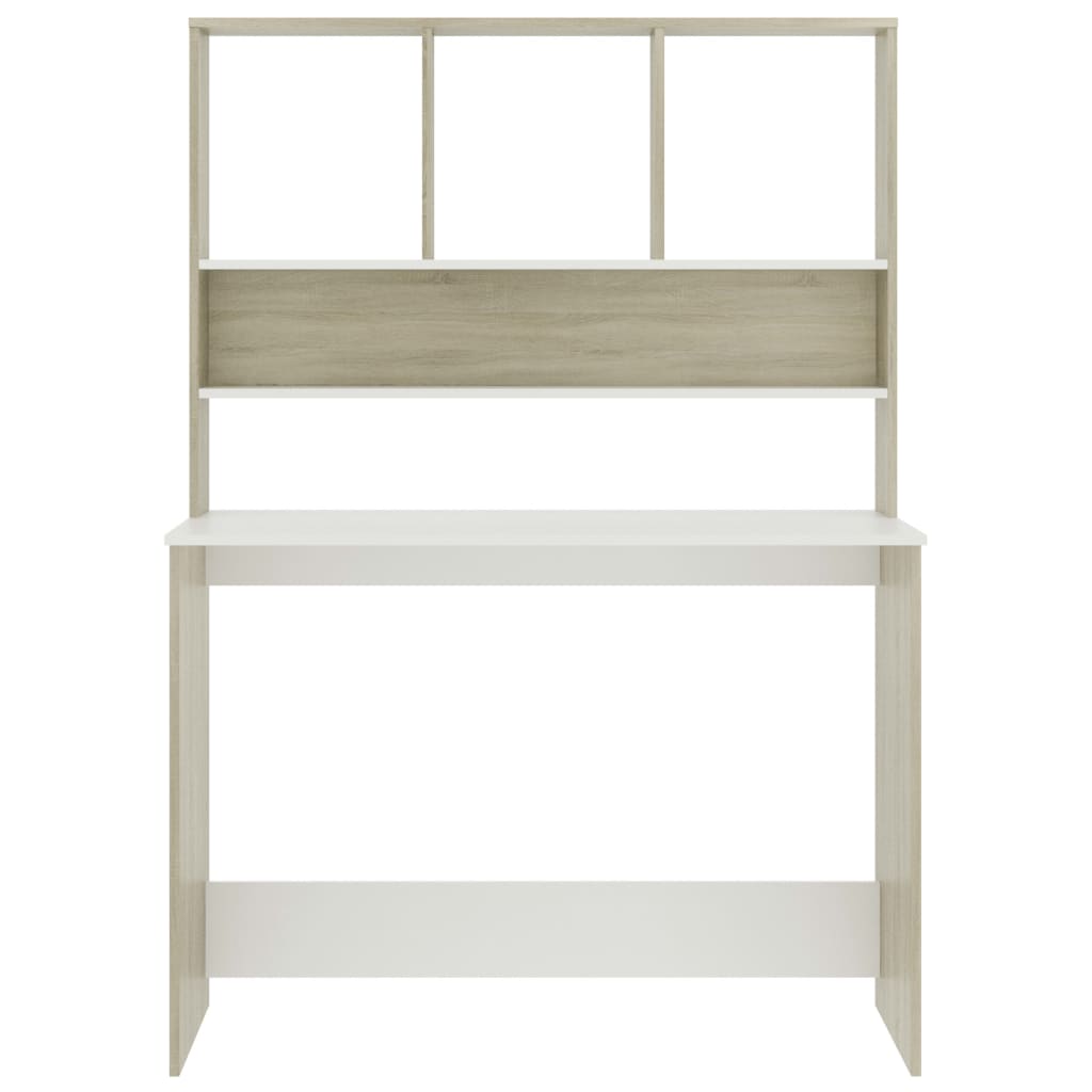 Bureau Met Schappen 110X45X157Cm Bewerkt Hout En Kleur Wit en sonoma eiken
