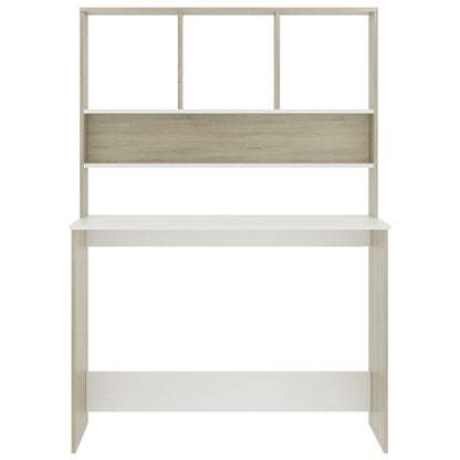 Bureau Met Schappen 110X45X157Cm Bewerkt Hout En Kleur Wit en sonoma eiken
