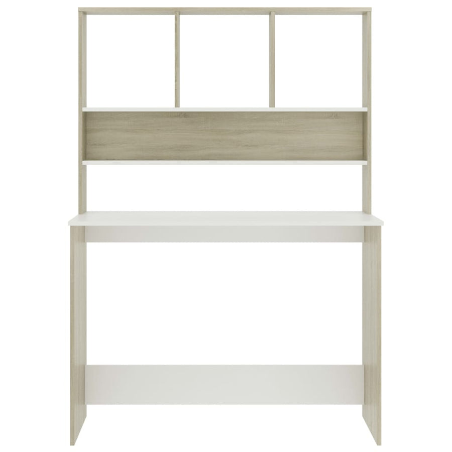 Bureau Met Schappen 110X45X157Cm Bewerkt Hout En Kleur Wit en sonoma eiken