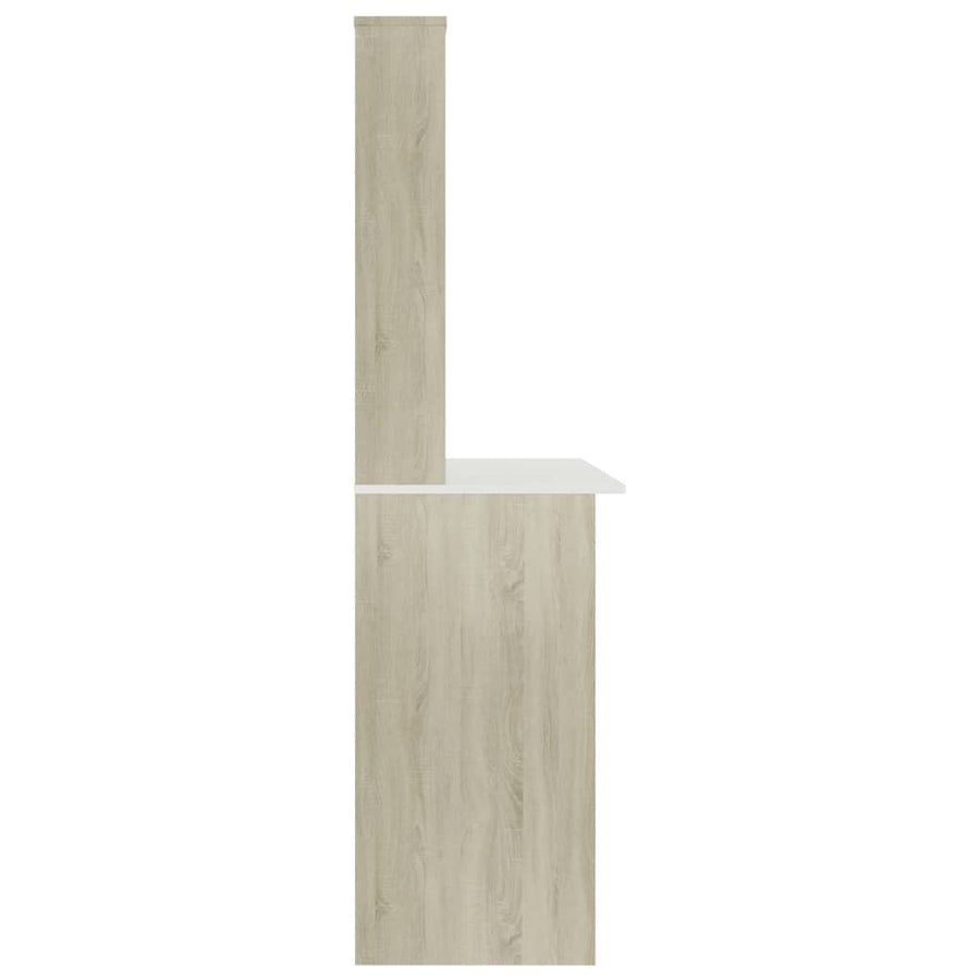 Bureau Met Schappen 110X45X157Cm Bewerkt Hout En Kleur Wit en sonoma eiken
