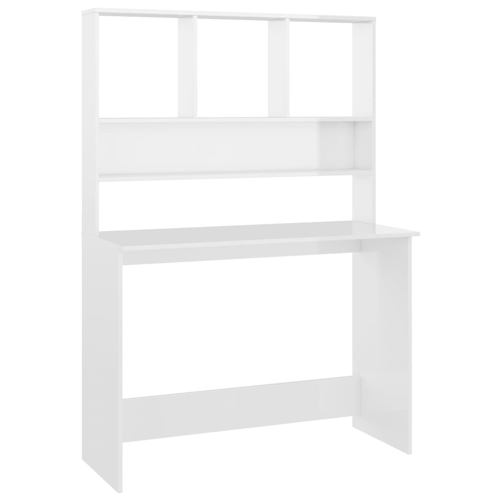 Bureau Met Schappen 110X45X157 Cm Bewerkt Hout Hoogglans wit