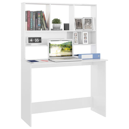 Bureau Met Schappen 110X45X157 Cm Bewerkt Hout Hoogglans wit