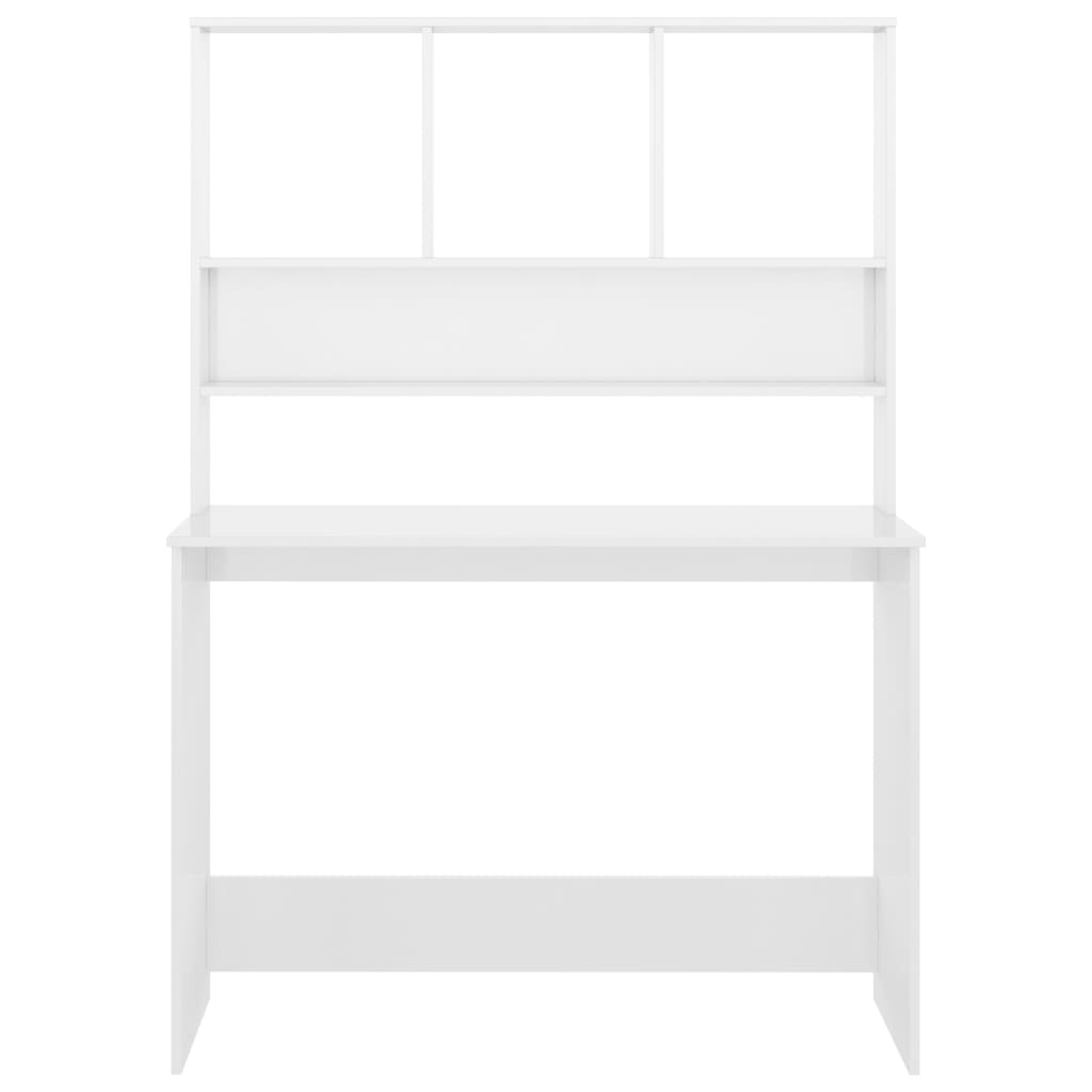 Bureau Met Schappen 110X45X157 Cm Bewerkt Hout Hoogglans wit