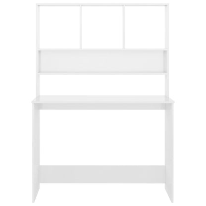Bureau Met Schappen 110X45X157 Cm Bewerkt Hout Hoogglans wit