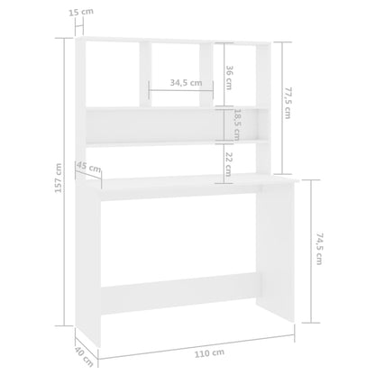 Bureau Met Schappen 110X45X157 Cm Bewerkt Hout Hoogglans wit