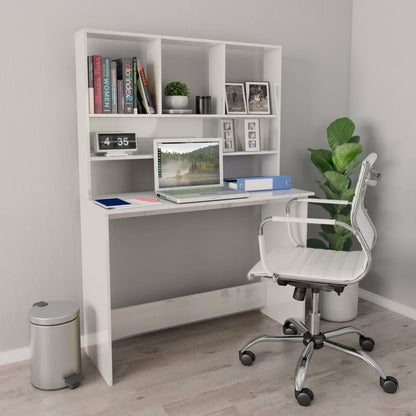 Bureau Met Schappen 110X45X157 Cm Bewerkt Hout Hoogglans wit