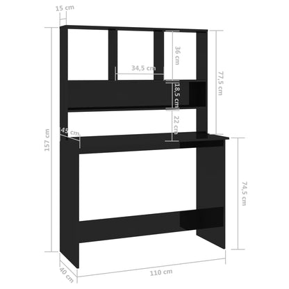 Bureau Met Schappen 110X45X157 Cm Bewerkt Hout Hoogglans zwart