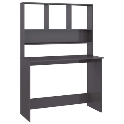 Bureau Met Schappen 110X45X157 Cm Bewerkt Hout Hoogglans grijs