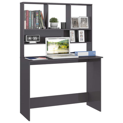 Bureau Met Schappen 110X45X157 Cm Bewerkt Hout Hoogglans grijs