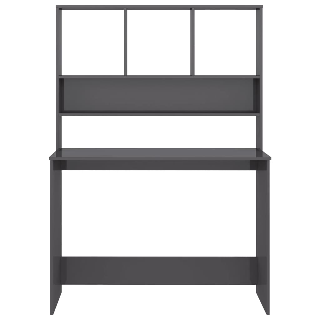 Bureau Met Schappen 110X45X157 Cm Bewerkt Hout Hoogglans grijs