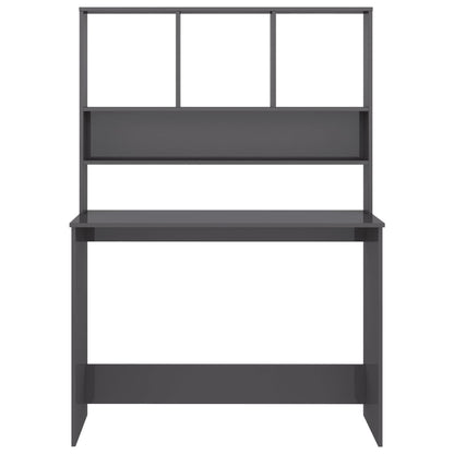 Bureau Met Schappen 110X45X157 Cm Bewerkt Hout Hoogglans grijs