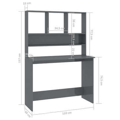 Bureau Met Schappen 110X45X157 Cm Bewerkt Hout Hoogglans grijs