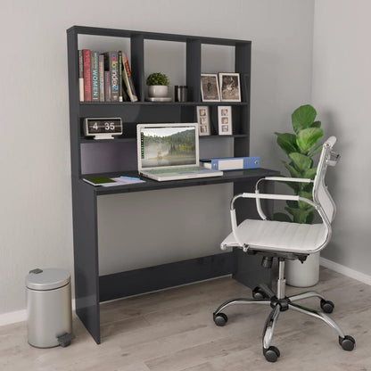 Bureau Met Schappen 110X45X157 Cm Bewerkt Hout Hoogglans grijs